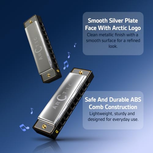 Image of ARCTIC G Key 10-Hole 20-Tone Diatonic Harmonica With Case & Cloth - Silver | Excellent Airtightness, Smooth Airflow, Clear Bright Tone, ABS Comb, Brass Reeds