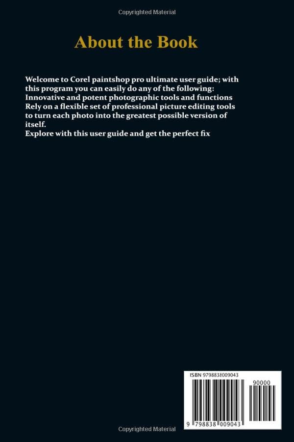 Back cover of the Beginners Guide for Corel PaintShop Pro 2022 Ultimate