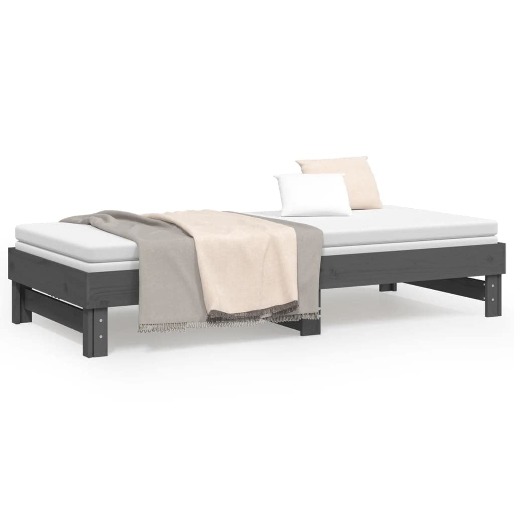 Legno Massello di Pino Divano Letto Estraibile Salvaspazio Grigio 2x100x200