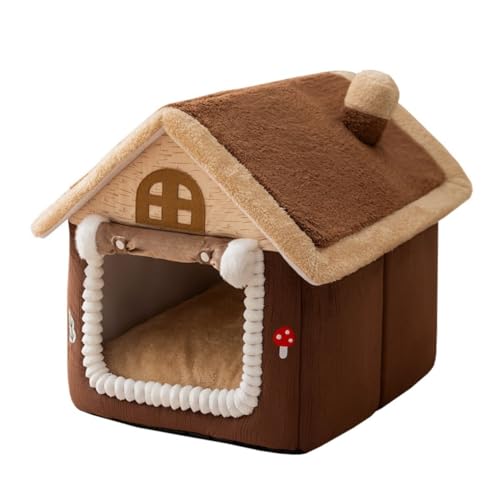MsiDtsoy 猫ベッド、キノコのドアカーテン、犬と猫のためのペットハウス、取り外し可能で洗える、滑り止めのふわふわパッド、快適で暖かく、寒さを防ぎます。 (S:40 x 32 x 32 cm)