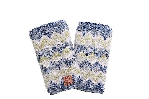 Pachamama Women Wool/Mohair Hand Warmers Sherpa Fleece Lined HandknittedSoft Stripe One-Size Handmade ExtraWarm Fair Trade (Spruce)