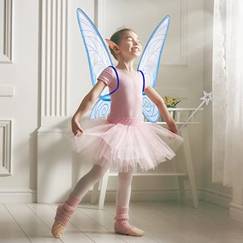 Joeleli Butterfly Fairy Wings Costume For Women Girls Kids Angle Fairy Wings Halloween Dress Up Costume With Fairy Wand Elf Ears For Halloween Cosplay Costume Party Favor( Blue) #TOP4