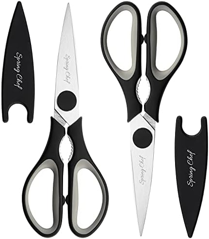Kitchen Scissors Heavy Duty with Blade Cover, Stainless Steel Kitchen Shears for Herbs, Chicken, Meat & Vegetables, Dishwasher Safe Food Scissors, 2 Pack, Black
