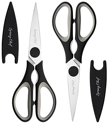 Kitchen Scissors Heavy Duty With Blade Cover, Stainless Steel Kitchen Shears For Herbs, Chicken, Meat & Vegetables, Dishwasher Safe Food Scissors, 2 Pack, Black #TOP5