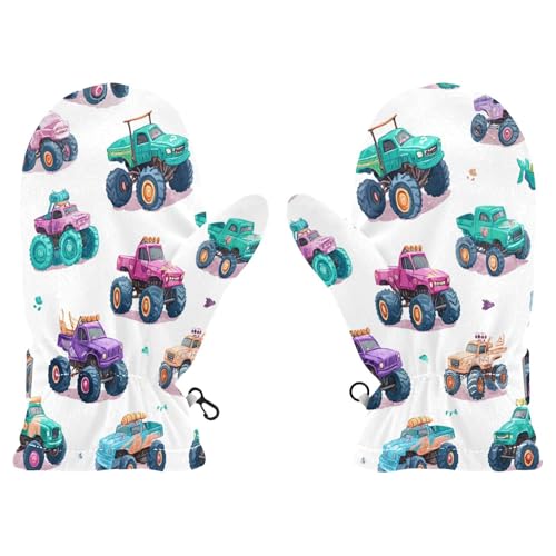 Caikeny Kids Snow Mittens Color Monster Trucks Toddler Warm Gloves Winter Ski Mittens for Girls Boys Baby 2-4 Years S