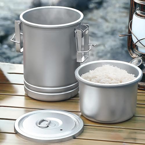 Portable Rice Pot - Stainless Steel Camping Cookware, Multi-Functional for Camping, Hiking and Picnicking, Compatible with Open Flame and Stove Tops