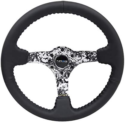 NRG Innovations NRG-RST-036DC-R Reinforced Steering Wheel, Hydro Dipped Digital Camo 3" Deep, 5mm Spoke, 350mm Sport Steering Wheel Black Leather With Black Baseball Stitching