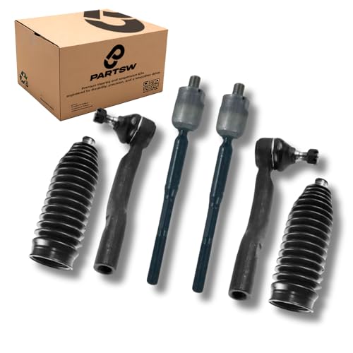 6pc Front Steering Kit Inner Outer Tie Rods Bellow Boots