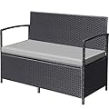 Flamaker Patio Loveseat Wicker Outdoor Furniture, All Weather Rattan Conversation Bench Chair with Large Storage Capacity and Cushions for Backyard, Outside Patio Porch (Black)