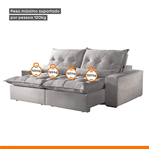 Sofá Retrátil e Reclinável 4 Lugares 250cm Avalon Super Pillow Montano Estofados Veludo Cinza
