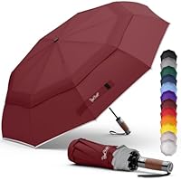 Royal Walk Windproof Folding Travel Umbrella Compact and Strong Luxurious Real Wood Handle Automatic Open Close Vented Double Canopy for Men and Women
