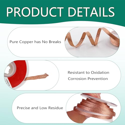 5 Stück Entlötlitze, Lötlitze Kupfer Entlötdraht No-Clean Entlötlitze Solder Werkzeug 1.5mm 2mm 2.5mm 3mm 3.5mm Breit Ideal Zum Entlöten und Entfernen von Lot aus Lötstellen(Insgesamt 7,5 m)