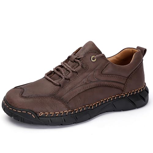 Men's Hand-Stitched Lace-up Leather Hiking Chukka Boot,Casual Outdoor Non-Slip Waterproof Sneakers Fashionable Walking Driving Shoes Comfortable for Work Office Dress Shoes