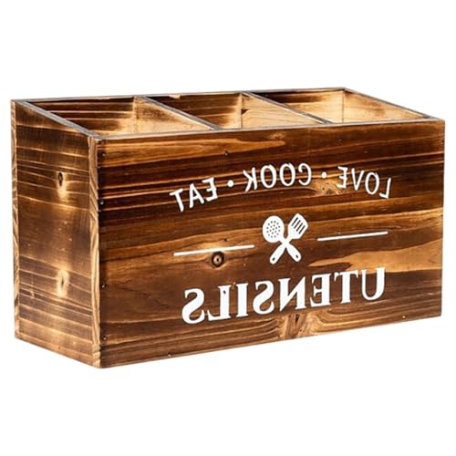 WeiLaiKeQi キッチン用品ホルダー 木製カトラリーボックス オーガナイザー フォークナイフ収納 スプーンホルダー パントリー整理 コーヒーバーアクセサリー 多用途 コンパクト デコレーション キッチンに適用, 茶色