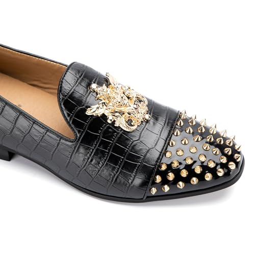 Image of Meijiana Mens Velvet Loafers Dress Shoes with Metal Embellishments Party Luxury Loafer Shoes