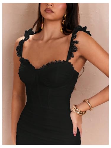 Floerns Women's Lace Trim Sweetheart Neck Ruched Corset Dress Sleeveless Mini Pencil Dresses4