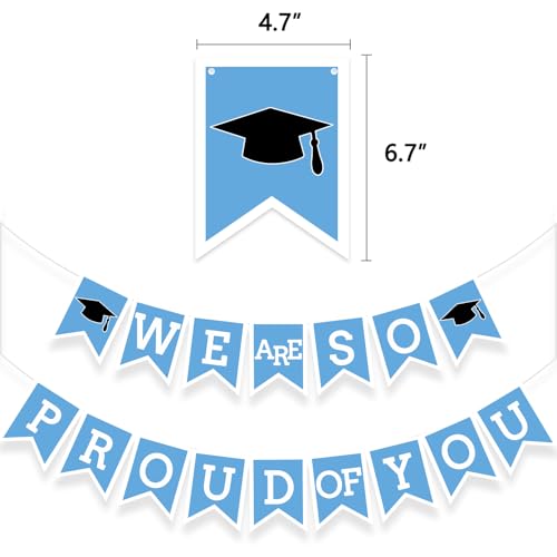 Image of Light Blue We Are So Proud Of You Banner Congrats Grad Cap Bunting Flag Grad Party Decoration Idea