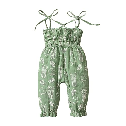 Image of Infant Girls Sleeveless Romper Pineapple Printed Suspenders Jumpsuit Clothes Girl Clothes (Green, 3-6 Months)