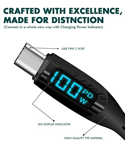 Wayona USB C to USB C 100W LED Power Display Type C to C Fast Charging Cable for Iphone 17,16 Pro, Pro Max, iPhone 15 Pro,Macbook, Laptops, Samsung Galaxy Ultra S25 /S24,Google Pixel (1.5M, Black)
