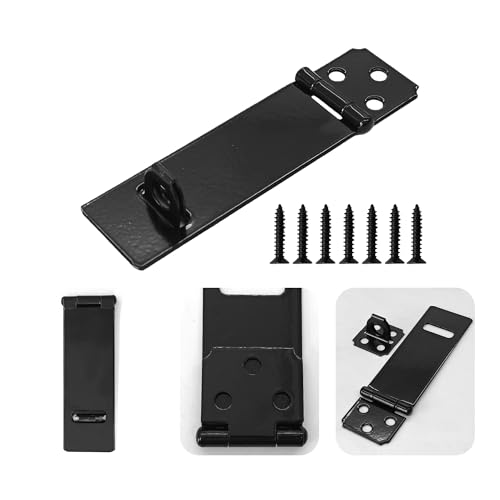 Image of 6PCS 4 Inch Padlock Hasp Latch, Black Iron Door Slide Bolt Lock Security Gate Clasp Hardware with Screws for Home Garden Yard Wooden Fence Cabinet Window Pet Cage