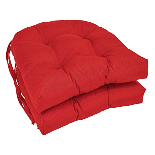Blazing Needles Solid Twill U-Shaped Tufted Chair Cushions (Set of 2), 16", Red