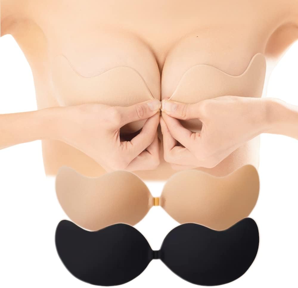 Sticky Bra, Backless Strapless Bra Push Up, Adhesive Invisible Lift Up Bras 2 Pairs