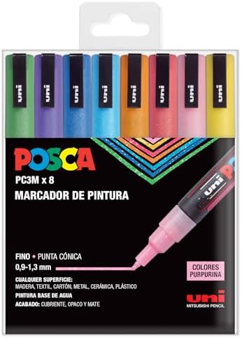 UNI Posca PC 3M Sparkling - Pack de 8 Marcadores de Pintura
