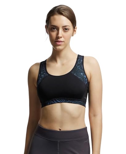 Image of Jockey MI03 Women's Wirefree Padded Polyester Elastane Stretch Printed Full Coverage Racer Back Styling Sports Bra with Stay Dry Treatment