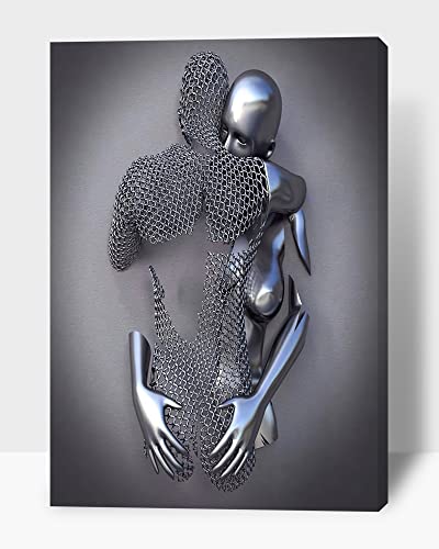 Timuba 3D Wall Art Decor, Bedroom Canvas Wall Art, Modern Grey Abstract Canvas Painting Wall Decor, 3D Metal Sculpture Effect Art Pictures For Living Room Bedroom Wall Decoration 12X18 Inches #TOP8