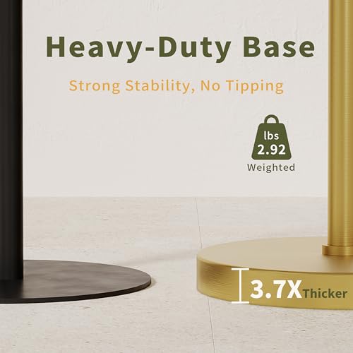Image of Toilet Paper Holder Stand, Modern Bathroom Free Standing Toilet Paper Roll Holder, Post Pivoting Toilet Paper Stand with Stainless Steel Tissue Rack, Rust-Proof & Heavy Stable Base(Brushed Gold)