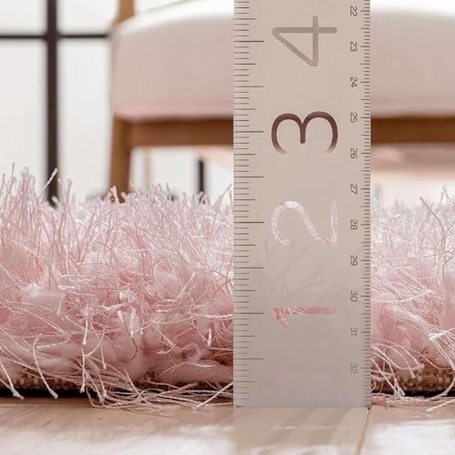Image of Premium Microfiber Soft Pink Shag Rug 7x10 Feet Featuring Dense Fluffy Texture, Anti Skid Support and Durable Handmade Quality for Living Room, Bedroom and Hallway