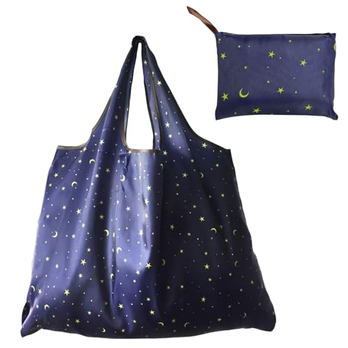 Mewflew Grand sac de courses pliable élégant en nylon, portable et réutilisable (52 x 66 cm), Star