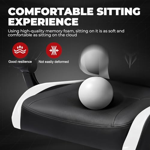 Image of GTPLAYER Gaming Chair High Back Computer Chairs for Adults, Ergonomic Height Adjustable Recliner Chair 300lbs with Linkage Armrest and Lumbar Support for Home Office, White