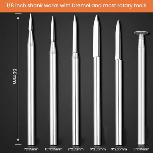 Image of Serplex 6Pcs Stainless Steel Detail Carving Bits for Rotary Tool, 2.35mm Shank, Versatile Pointed & Needle Tips Set, Universal Engraving Drill Bits for DIY Wood Craft, Woodworking, Polishing