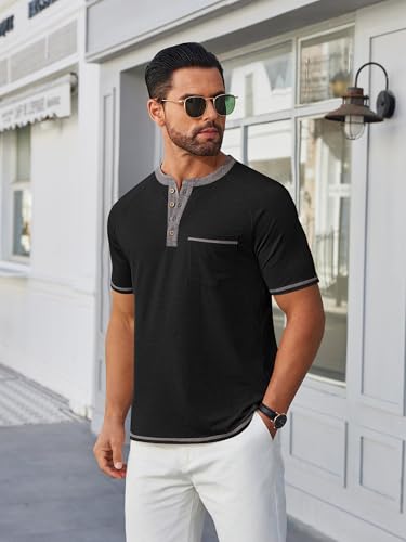 COOFANDY Mens Henley Shirts Short Sleeve Casual Button T-Shirts Basic Tee Shirts Summer Vintage T Shirts with Pocket3