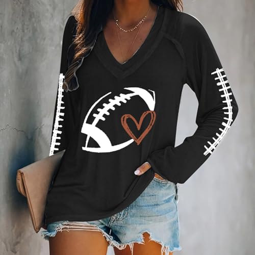 Football Shirts for Women 2025 Plus Size Print Graphic Fall Sweatshirts Casual V Neck Long Sleeve Pullover Cute Tops2