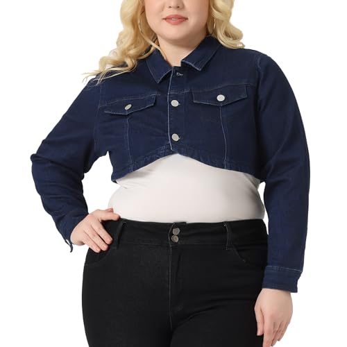 Agnes Orinda Plus Size Denim Jacket for Women Long Sleeve Washed Button Jean Crop Denim Jackets2