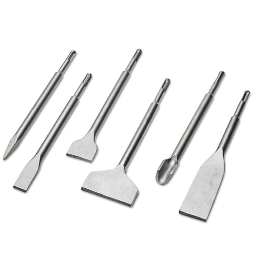 Kirphealy 6pcs SDS Plus Chisels, Chisel Set with SDS Plus Shanks, High-Quality 40CR Steel Masonry Chisel, Professional Tile Removal Tool for Home Improvement and Masonry Demolition