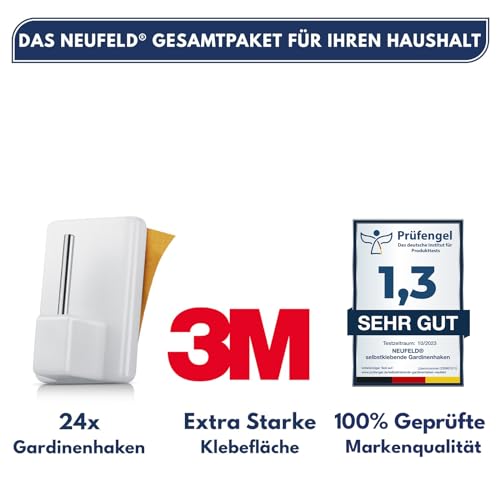 Neufeld® 24 Gardinenhaken selbstklebend weiß [inkl. 3M Klebefläche] – Ansicht 3