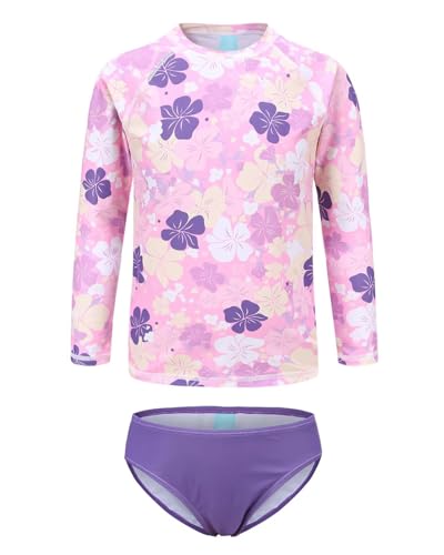 Image of Aisyee Girls Long Sleeve Rash Guard Set Two Piece Swimsuits Tie Dye Bathing Suits for Kids UPF 50+ Swim Shirts