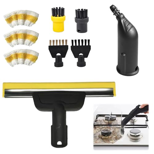 Kit de 9 piezas accesorios compatibles con limpiador de vapor Kärcher SC1 SC2 SC3 SC4 SC5, cepillo redondo, cepillo plano, boquilla curvada, cepillo de vapor manual, funda de paño de limpieza