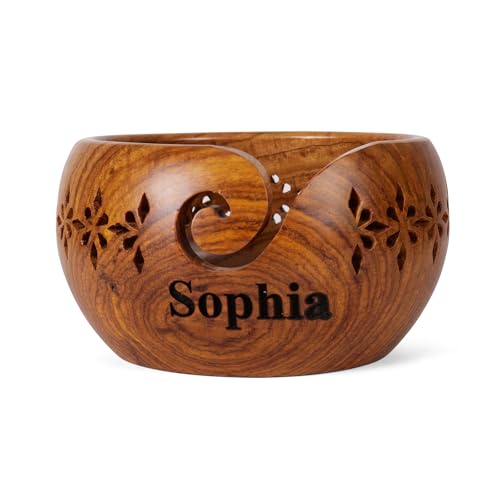 Big Wood Works Personalized Wooden Yarn Storage Bowl, Yarn Storage