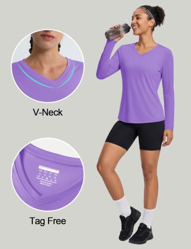 Image of MAGCOMSEN Sun Shirts for Women Long Sleeve SPF Shirt V-Neck UPF 50+ UV Prontection Quick Dry Top for Workout Hiking Swim