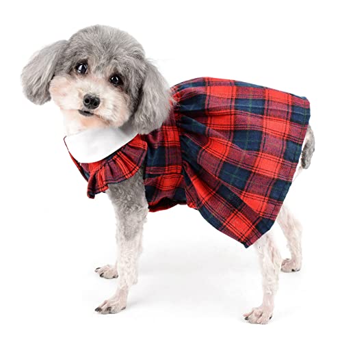 Zunea Plaid Dog Dresses for Small Dogs Summer Princess Dress with Bowknot Cute Puppy Clothes Ruffles Sleeveless Skirt Soft Female Dress Pet Chihuahua Yorkie Apparel Red L - Image 2