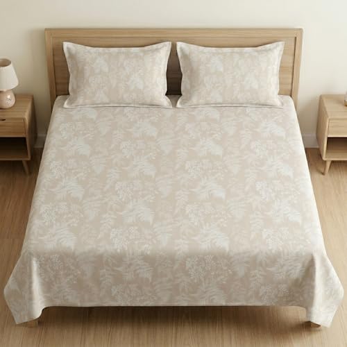 Image of Mafatlal 186 TC Metro Cotton Double Bed Bedsheet | 90x100 Inch|Soft, Breathable & Lightweight | Includes 2 Pillow Covers| Honey Beige 1