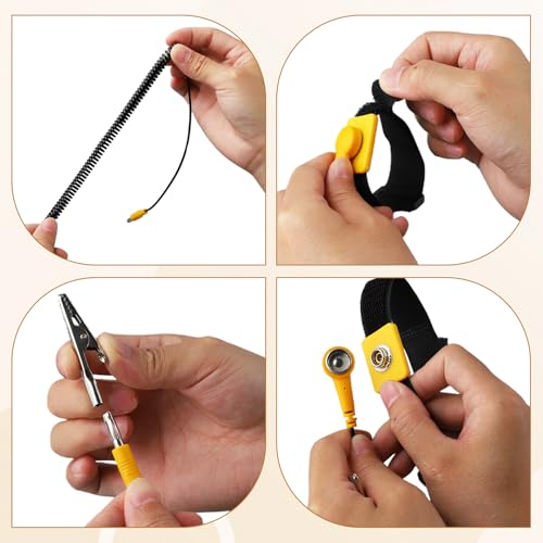 Image of 2pcs Anti Static Wrist Strap, Grounding Bracelet, Adjustable Antistatic Wrist Band with Alligator Clip and 5.9ft Long Cable, Suitable for PC Building and Electronics Repair (Yellow)