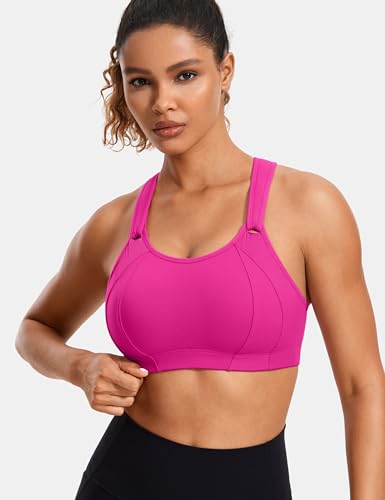 Image of SYROKAN Women's Sports Bra Front Adjustable Padded | High Impact, Racerback, Wireless, Plus Size, Full Coverage, Running Bra