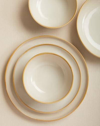 Image of Large Holiday Dinnerware Sets for 8, Ceramic Plates and Bowls Set, Kitchen Dish Set, Microwave & Dishwasher Safe Dishware, Perfect for Christmas & Thanksgiving, Yellow White