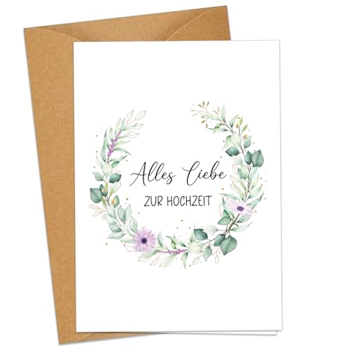 Hochzeitskarte mit Eukalyptus - A6 Klappkarten Karte Hochzeit - Premium Glückwunschkarte zur Hochzeit mit Umschlag