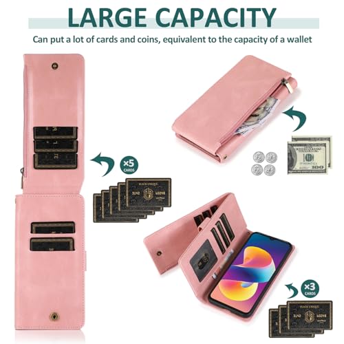 Étui portefeuille TCL 50 LE en cuir rétro or rose avec fermeture éclair zippée